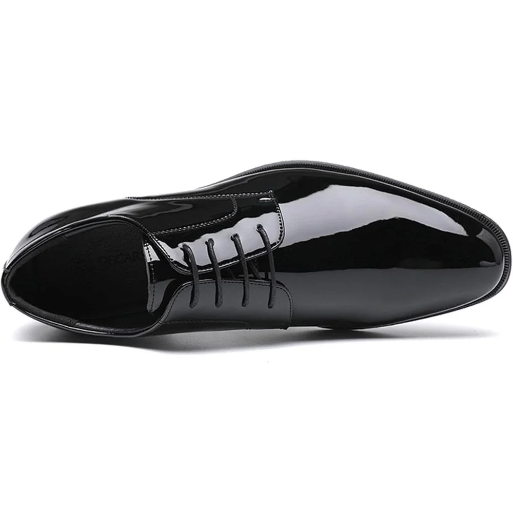 DECARSDZ Mens Black Faux Patent Leather Derby Wedding Dress Shoes Sz 10.5 NEW